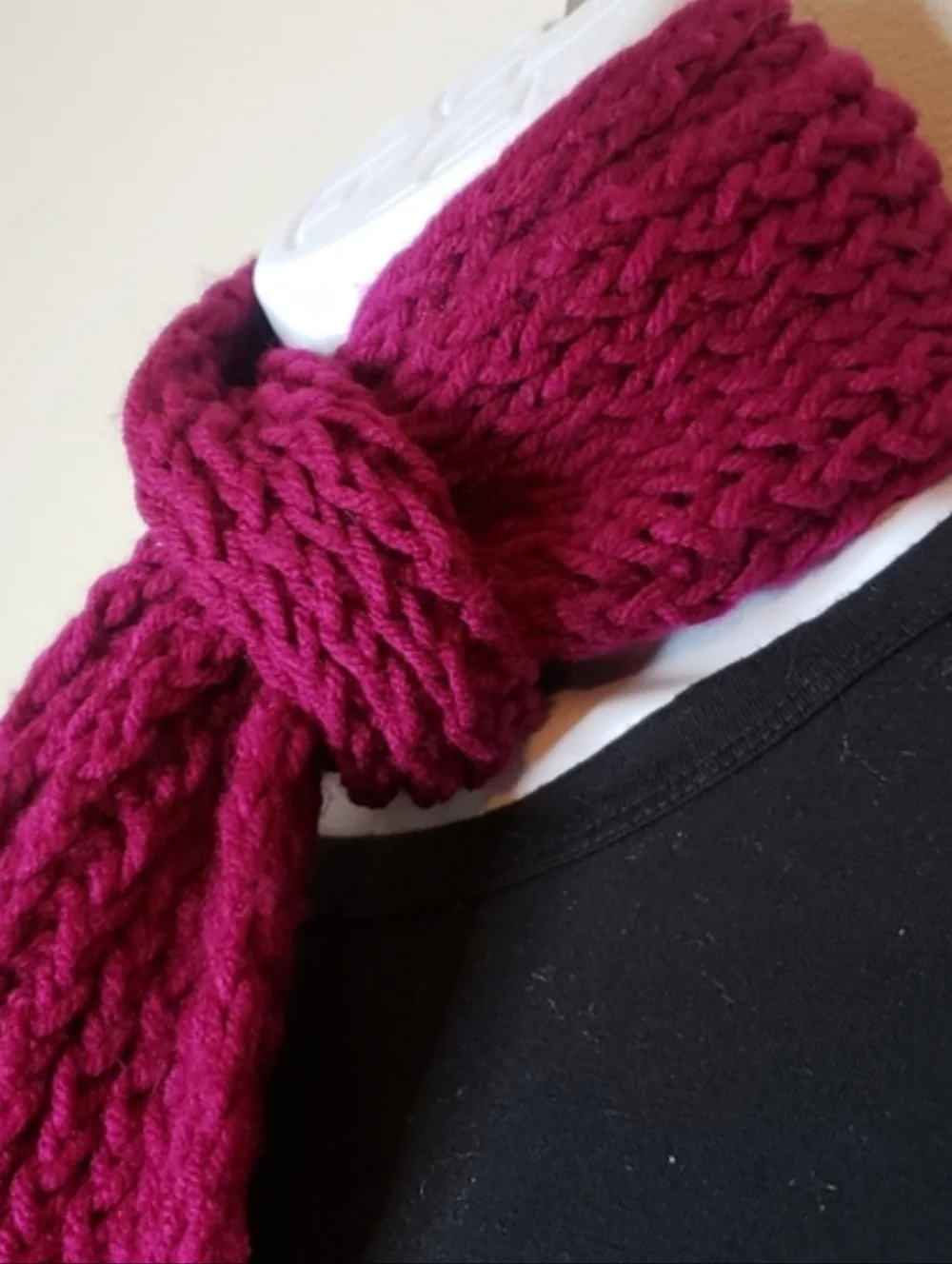 Handmade Burgundy Chunky Knit Scarf with Fringe Tassels - Boho Winter Wrap